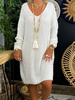Robe en Maille Pull Côtelé Femme à Col V à Lacets avec Manches Longues Décontracté unicolore Robe en Maille Pull Côtelé