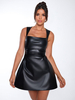 Robe en similicuir à col carré et taille froncée mini robe de club trapèze pour femme 2025