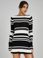 Robe en tricot rayée avec découpe au dos mini-robe à manches longues et cloche pour femme 2025