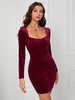 Robe en velours col en cœur manches longues sexy mini robes moulantes
