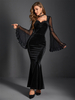 Robe en velours dentelle noire décontracté manches longues transparentes printemps robes longues