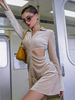 Robe en Velours Femme Moulante Courte à Col Revers avec Manches Longues Coupe Cintrée Unicolore Robe Femme