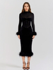 Robe En Velours Noire Fendue Manches Longues Transparentes Sexy Robe Mi-Longue