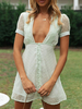 Robe Eté Courte à Col V Coupe Cintrée à Lacets avec Noeuds avec Manches Courte Amples Imprimé les Pois Robe Eté Femmes