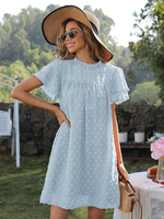 Robe Eté Courte Droite Femme à Col Rond avec Manches Courtes Amples Bas Evasée Unicolore