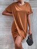 Robe Eté Courte Droite Femme à Col Rond avec Manches Courtes Unicolore