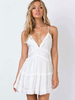 Robe Eté Courte en Dentelle Femme avec Bretelles à Col Décolleté en V Coupe Cintrée Bas Evasée Unicolore Robe de Plage Robe Sexy
