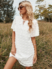 Robe Eté Courte Femme à Col Rond à Lacets avec Manches Courtes Unicolore
