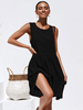 Robe Eté Courte Femme à Col Rond avec Bretelles Coupe Cintrée Bas Evasée Unicolore Robe Eté Sexy Robe de Patineuse