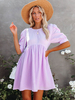 Robe Eté Courte Femme à Col Rond avec Manches Courtes Amples Coupe Cintrée Bas Evasée