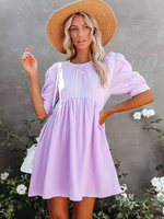 Robe Eté Courte Femme à Col Rond avec Manches Courtes Amples Coupe Cintrée Bas Evasée
