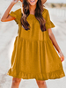 Robe Eté Courte Femme à Col Rond avec Manches Courtes Bas Evasée Unicolore