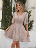 Robe Eté Courte Femme à Col V avec Manches Courtes Volantes Coupe Cintrée Bas Evasée Unicolore