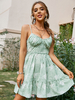 Robe Eté Courte Femme avec Bretelles à Col Décolleté Coupe Cintrée Bas Evasée