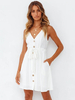Robe Eté Courte Femme avec Bretelles à Col V Coupe Cintrée à Lacets avec Poches Unicolore