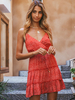 Robe Eté Courte Femme avec Bretelles à Col V Coupe Cintrée à Lacets Bas Evasée
