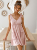 Robe Eté Courte Femme avec Bretelles à Col V Coupe Cintrée Bas Evasée