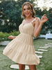 Robe Eté Courte Femme avec Bretelles à Col V Coupe Cintrée Bas Evasée Unicolore