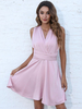 Robe Eté Courte Femme avec Bretelles à Col V Coupe Cintrée Bas Evasée Unicolore