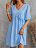 Robe Eté Courte Femme avec Manches Courtes à Col V Bas Evasée Unicolore