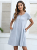 Robe Eté Courte Femme avec Manches Courtes à Col V Unicolore