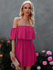 Robe Eté Courte Femme avec Manches Courtes avec Epaule Dénudée Coupe Cintrée Unicolore