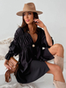 Robe Eté Courte Femme avec Manches Longues à Col Revers Bas Evasée Unicolore