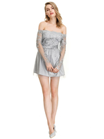 Robe Eté Courte Femme avec Manches Longues avec Epaule Dénudée Coupe Cintrée Bas Evasée Unicolore