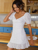 Robe Eté Courte Femme Creusante à Col Décolleté en V avec Manches Courtes Coupe Cintrée Bas Evasée Unicolore