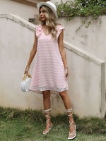 Robe Eté Courte Femme en Mousseline avec Bretelles avec Volante Bas Evasée Unicolore Robe Droite