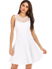 Robe Eté Courte Femme Eté Sexy Transparente à Col Rond avec Bretelles à Col Rond Coupe Cintrée Bas Evasée Unicolore Robe Blanche Robe de Patineuse