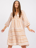Robe Eté Courte Femme Imprimé à Col V avec Manches Longues Bas Evasée Bicolores