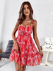 Robe Eté Courte Femme Imprimé avec Bretelles à Col Décolleté Coupe Cintrée Bas Evasée
