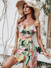 Robe Eté Courte Femme Imprimé avec Bretelles à Col Décolleté en V Coupe Cintrée à Lacets Robe Sexy