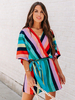 Robe Eté Courte Femme Imprimés avec Manches Courtes à Col V Coupe Cintrée à Lacets