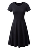 Robe Eté Courte Femme Robe de Patineuse à Col Rond avec Manches Courtes Coupe Cintrée Bas Evasée Unicolore