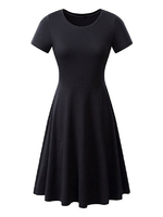 Robe Eté Courte Femme Robe de Patineuse à Col Rond avec Manches Courtes Coupe Cintrée Bas Evasée Unicolore