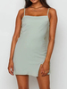 Robe Eté Courte Femme Sexy avec Bretelles à Col Carré Coupe Cintrée avec Fente Unicolore Robe de Plage Robe Moulante