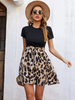 Robe Eté Courte Imprimé à Col Rond Coupe Cintrée Bas Evasée Bicolores