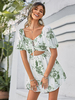 Robe Eté Courte Imprimé Femme à Col V avec Manches Courtes Amples Coupe Cintrée Bas Evasée Bicolores