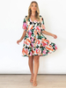 Robe Eté Courte Imprimé Femme à Col V avec Manches Courtes Bas Evasée