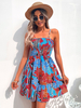 Robe Eté Courte Imprimé Femme avec Bretelles à Col Décolleté Coupe Cintrée