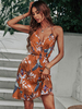 Robe Eté Courte Imprimé Femme avec Bretelles à Col Décolleté en V Coupe Cintrée