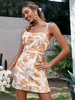 Robe Eté Courte Imprimé Femme avec Bretelles à Lacets Coupe Cintrée