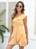 Robe Eté Courte Imprimé Femme avec Bretelles Coupe Cintrée Bicolores
