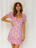 Robe Eté Courte Imprimé Femme avec Manches Courtes à Col V Bicolores