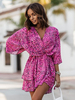 Robe Eté Courte Imprimé Femme avec Manches Courtes à Col V Coupe Cintrée