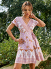 Robe Eté Courte Imprimé Femme avec Manches Courtes Coupe Cintrée à Lacets