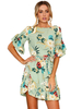 Robe Eté Courte Imprimé Fleurie Sexy à Col Carré avec Manches Courte Volante Coupe Cintrée Bicolores Robe Sexy Robe de Patineuse