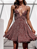 Robe Eté Courte Imprimés Florales Femme avec Bretelles à Col Décolleté en V Coupe Cintrée Bas Evasée Bicolores Robe Eté Sexy